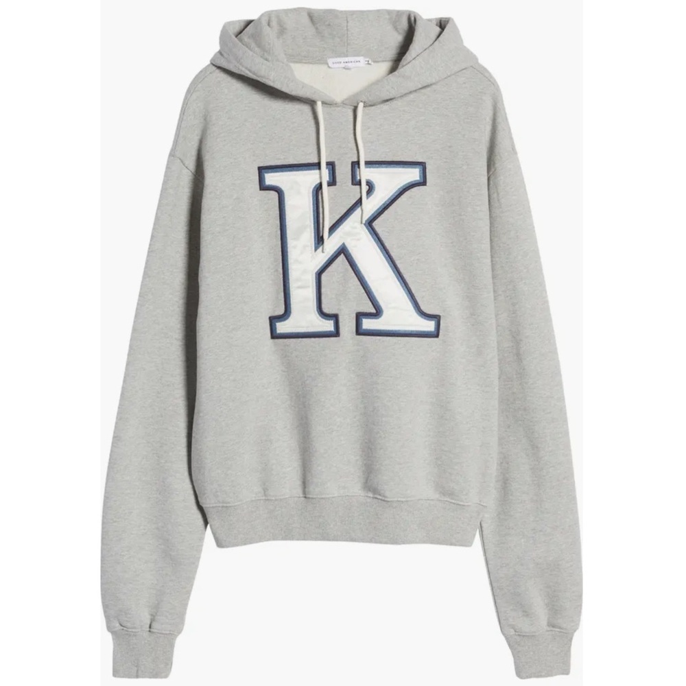 Good American Oversized Gray Hoodie K Initial Cotton Sweatshirt Monogram